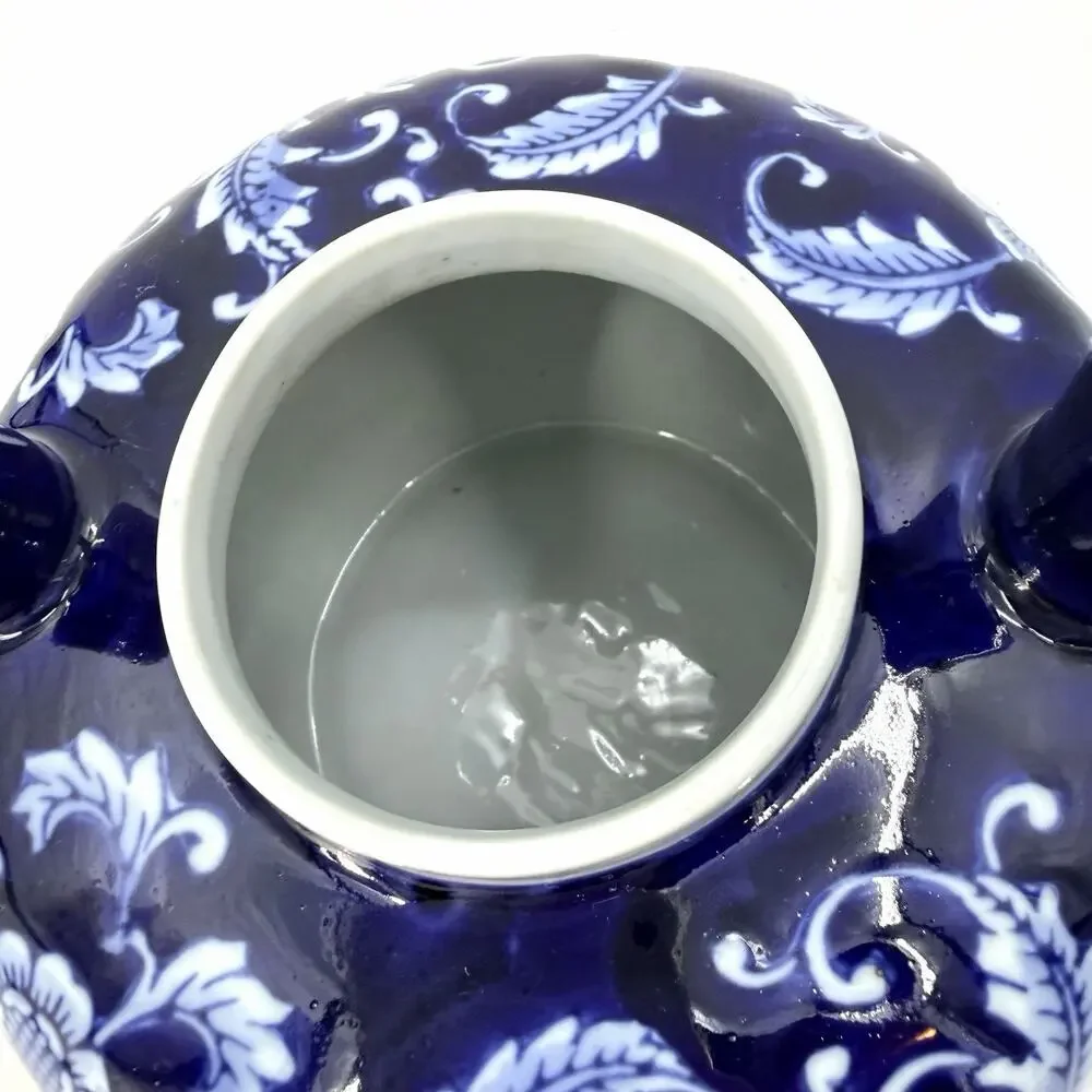 Mandarin Style Cobalt Blue White Floral Lidded Porcelain Teapot